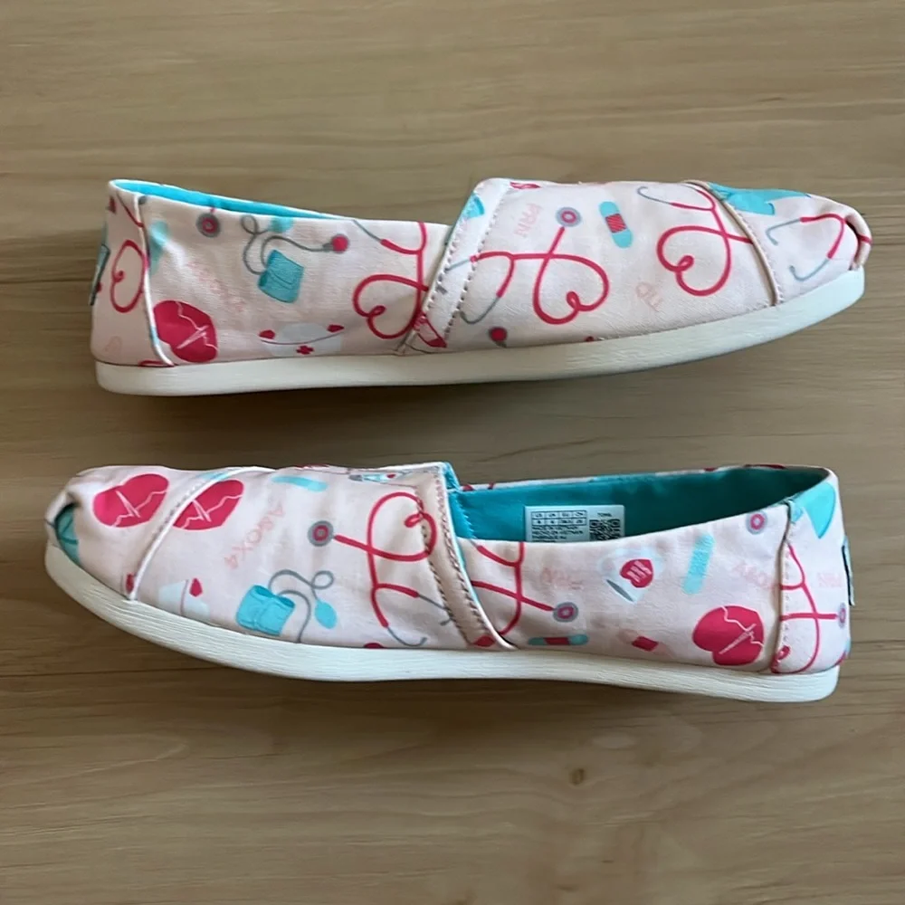 TOMS ALPARGATA WOMENS NURSE APPREY PINK CANVAS SLIP ON LOAFER FLATS SHOE SIZE 8